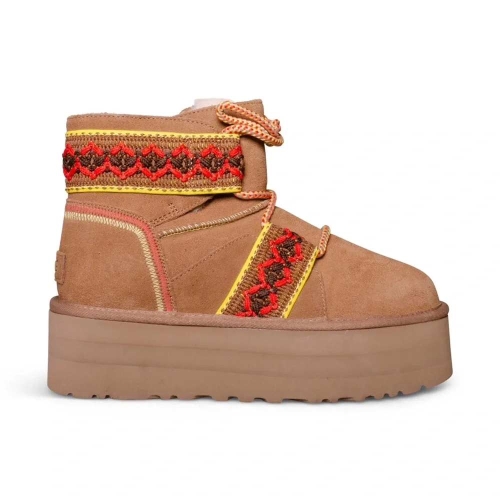 UGG Classic Mini II Braid Platform Chestnut Suede Boot Women’s Size 5
